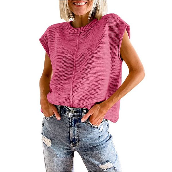 

Женский свитер-жилет с круглым вырезом, без рукавов, легкий пуловер Yesfashion, Pink