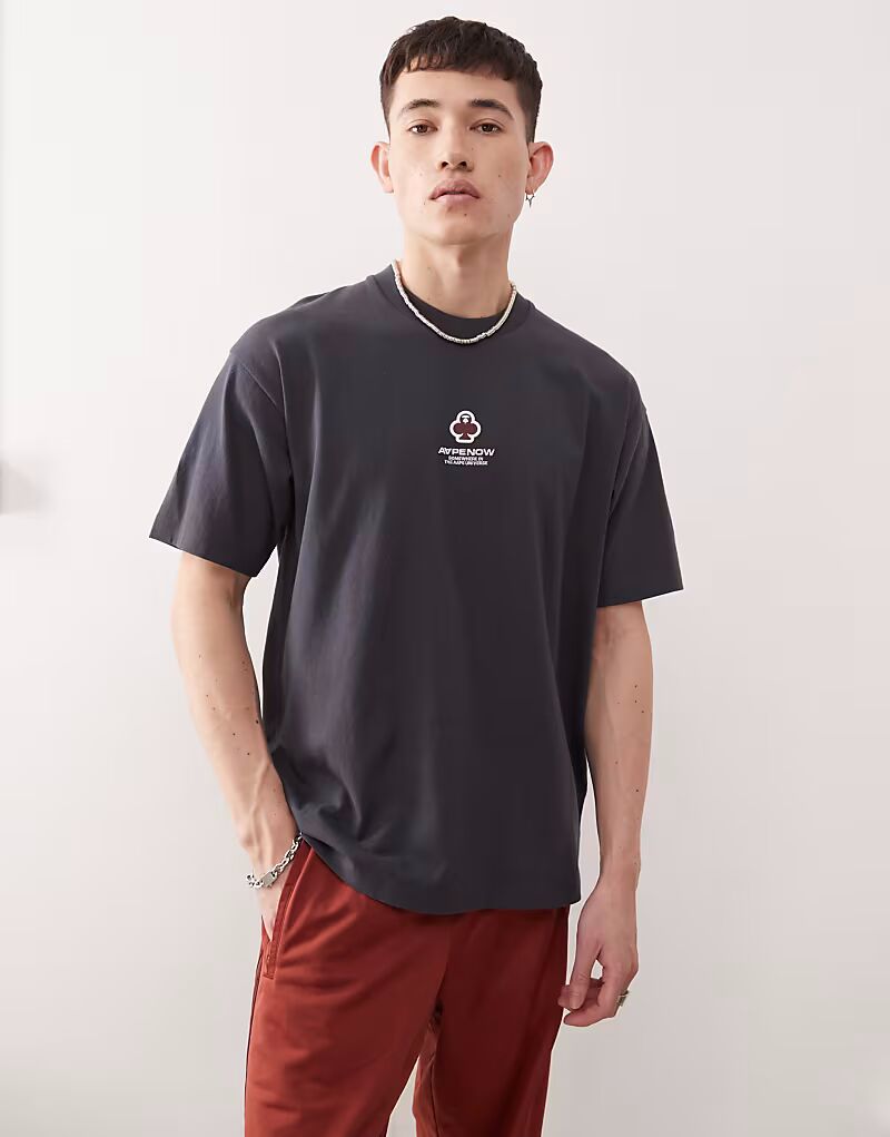 

Футболка с изображением клевера Aape by A Bathing Ape черного цвета AAPE BY A BATHING APE