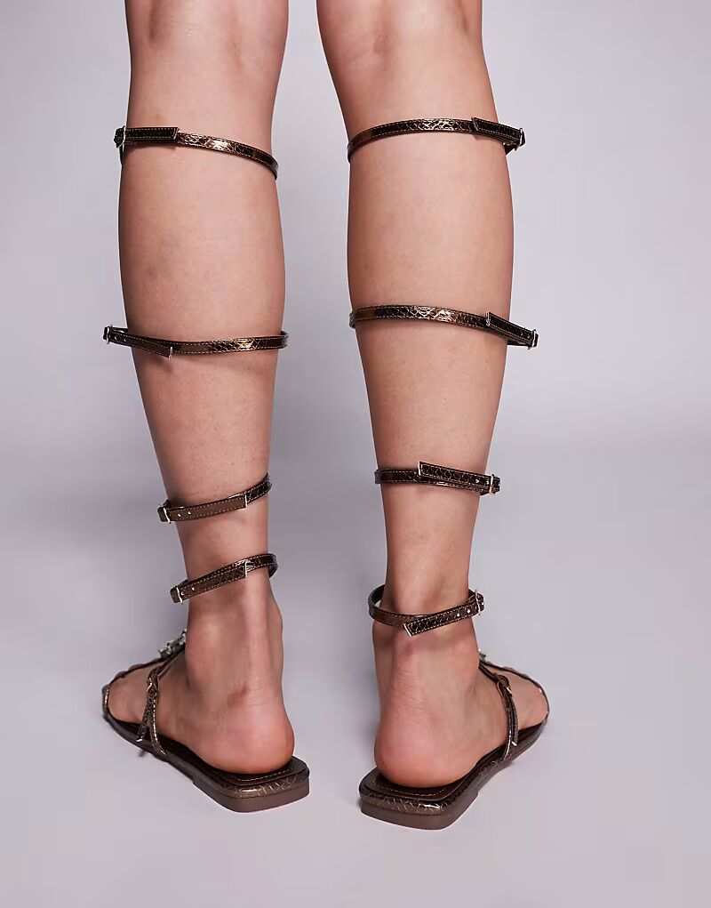 Гладиаторские сандалии Simmi London Zenya с отделкой из камня цвета бронзовый металлик SIMMI Shoes — фото 3