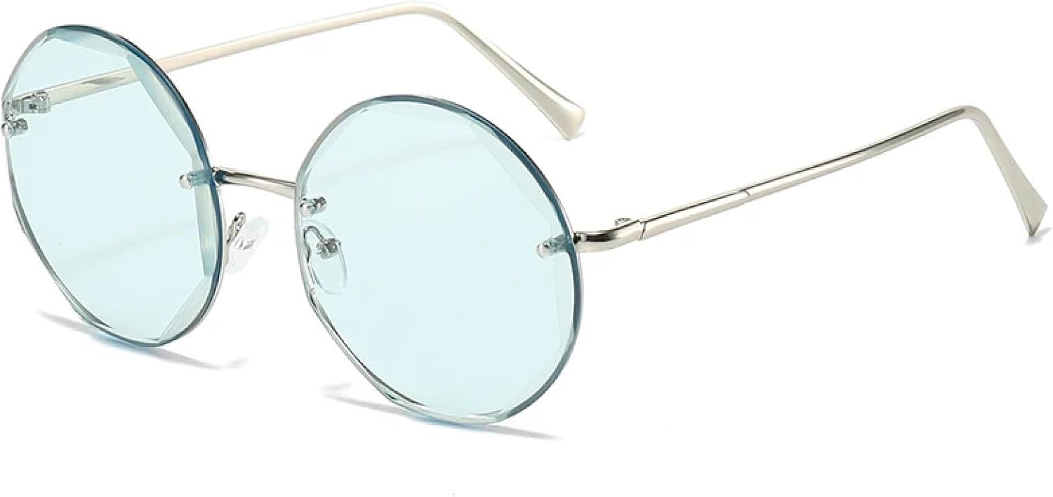 

Винтажные круглые солнцезащитные очки для мужчин и женщин, металлическая оправа, черные линзы, очки для активного отдыха и путешествий, защита от УФ-излучения UV400 TKKTLLT, Silver Blue