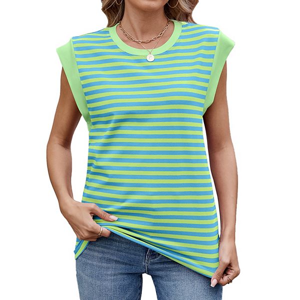 

Женская футболка с цветными блоками, полосками и короткими рукавами Xuba, Green Blue, Зеленый, Женская футболка с цветными блоками, полосками и короткими рукавами Xuba, Green Blue