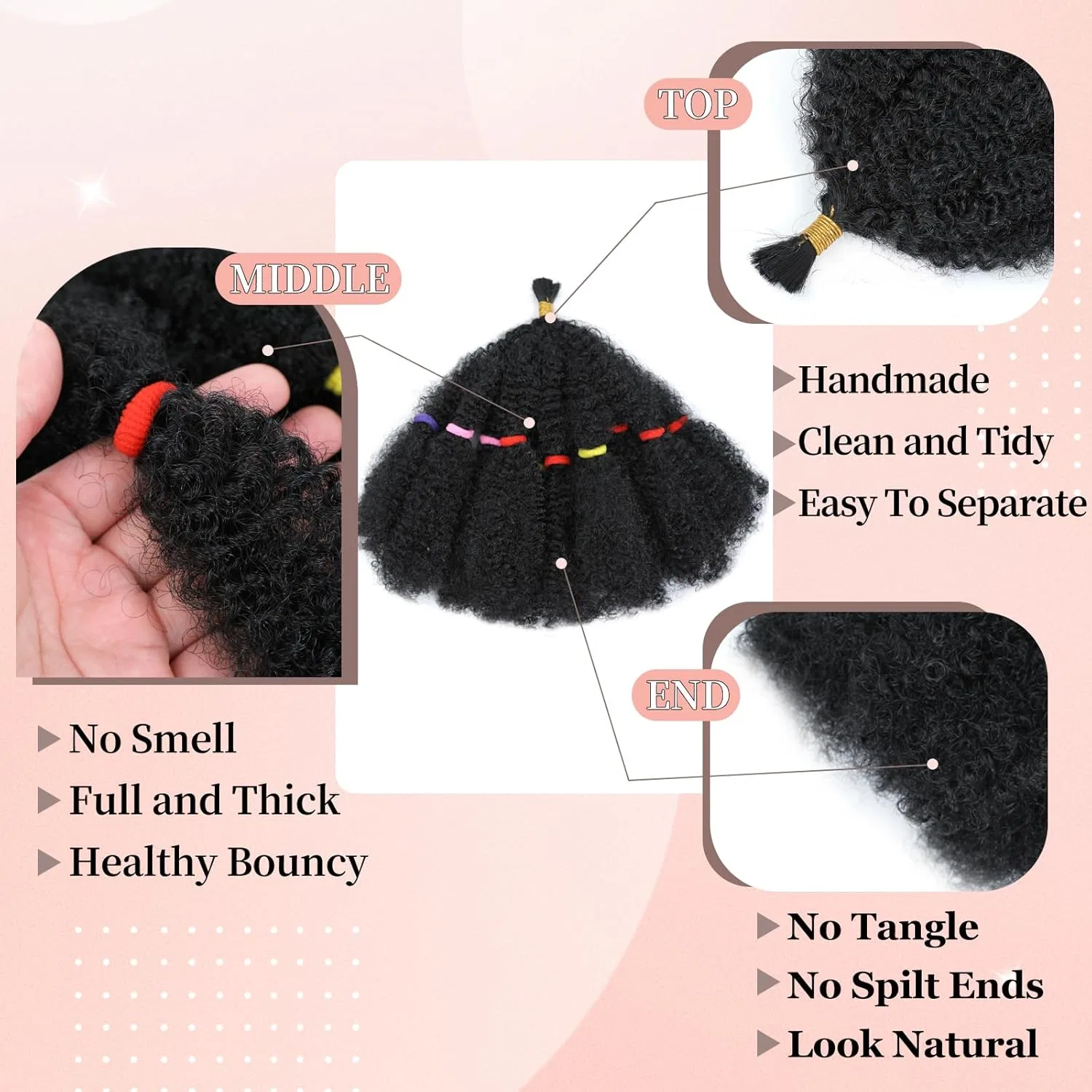 Синтетические афро-кудри «Springy Afro Kinky Curly Twist» для наращивания Amlucks, 1B# — фото 3