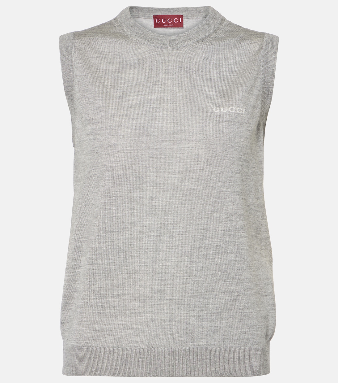 

Жилет из кашемира и шелка Gucci, Grey Mel/White/Mc