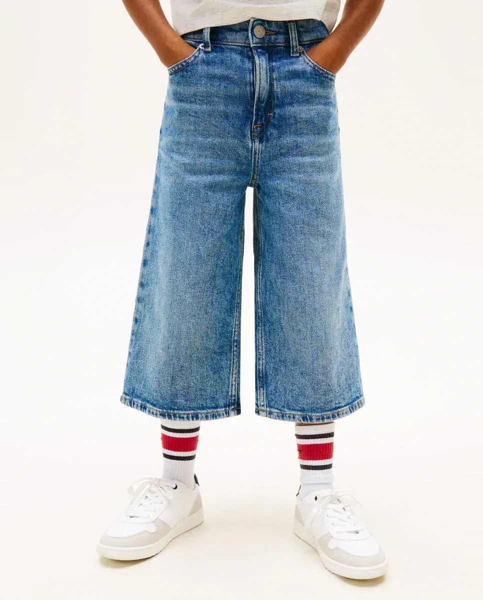 Широкие джинсы для девочки кюлоты Tommy Hilfiger, синий — фото 2