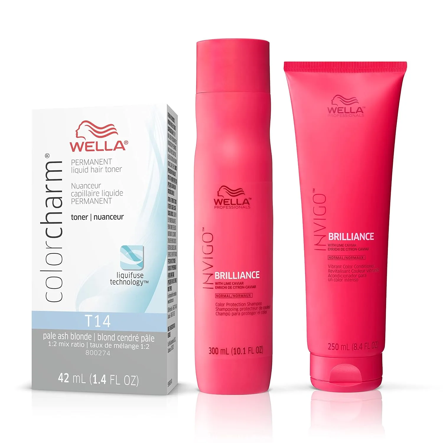 WELLA Color Charm Wella Professionals Invigo Brilliance Шампунь и кондиционер для защиты цвета, для тонких волос + тонер для волос, нейтрализует желтизну, T14 Silver Lady
