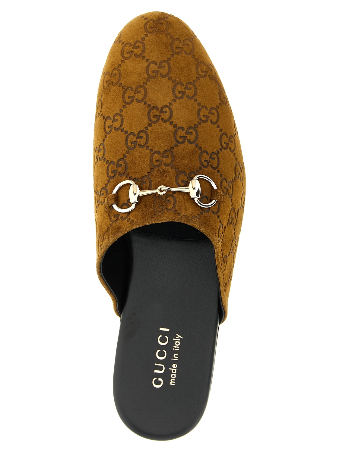 Замшевые сабо с пряжкой Horsebit GUCCI, коричневый — фото 4
