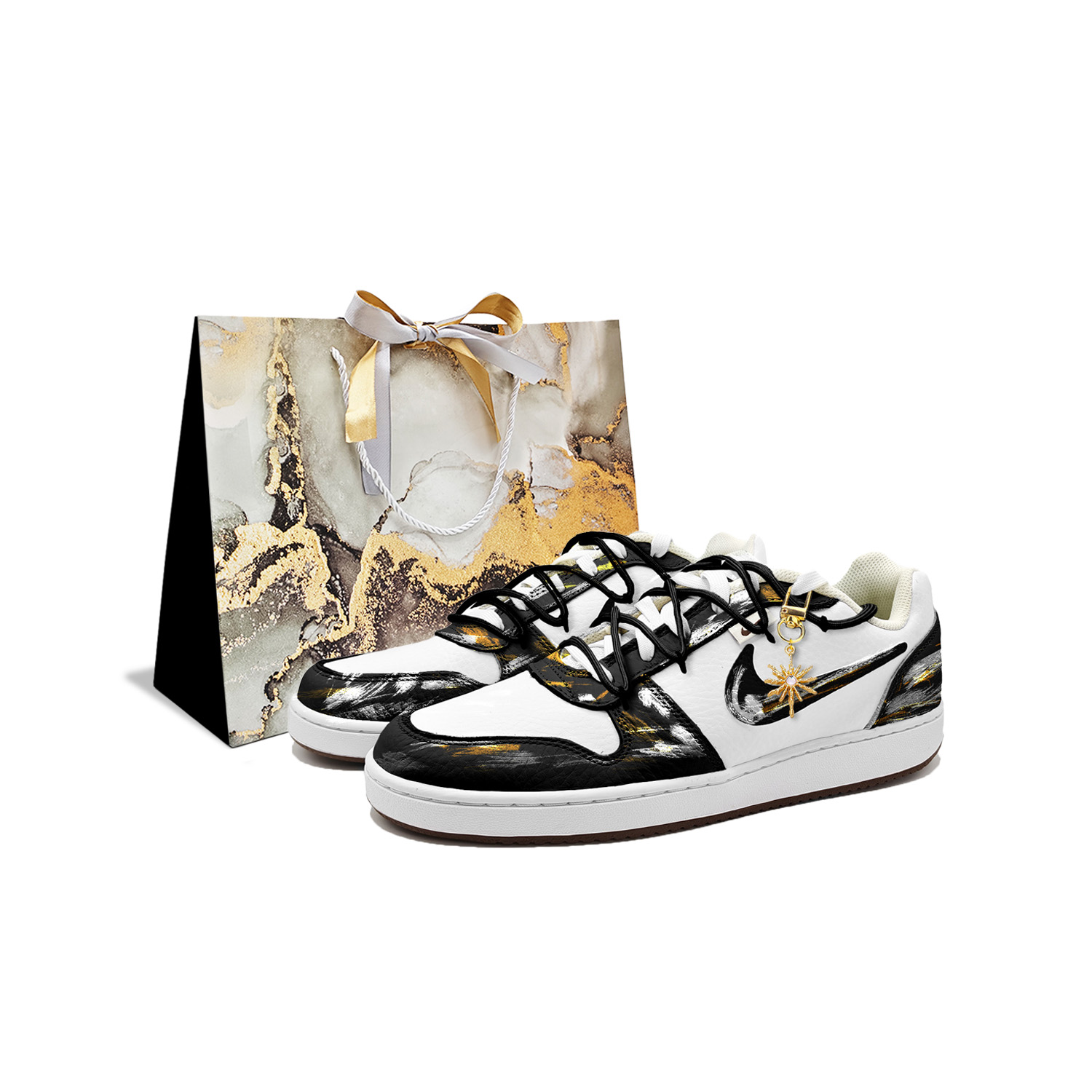 

Nike Эбернон Солнечные горы устойчивые к истиранию противоскользящие низкие скейтбордские туфли мужские черное золото - черный, цвет Black