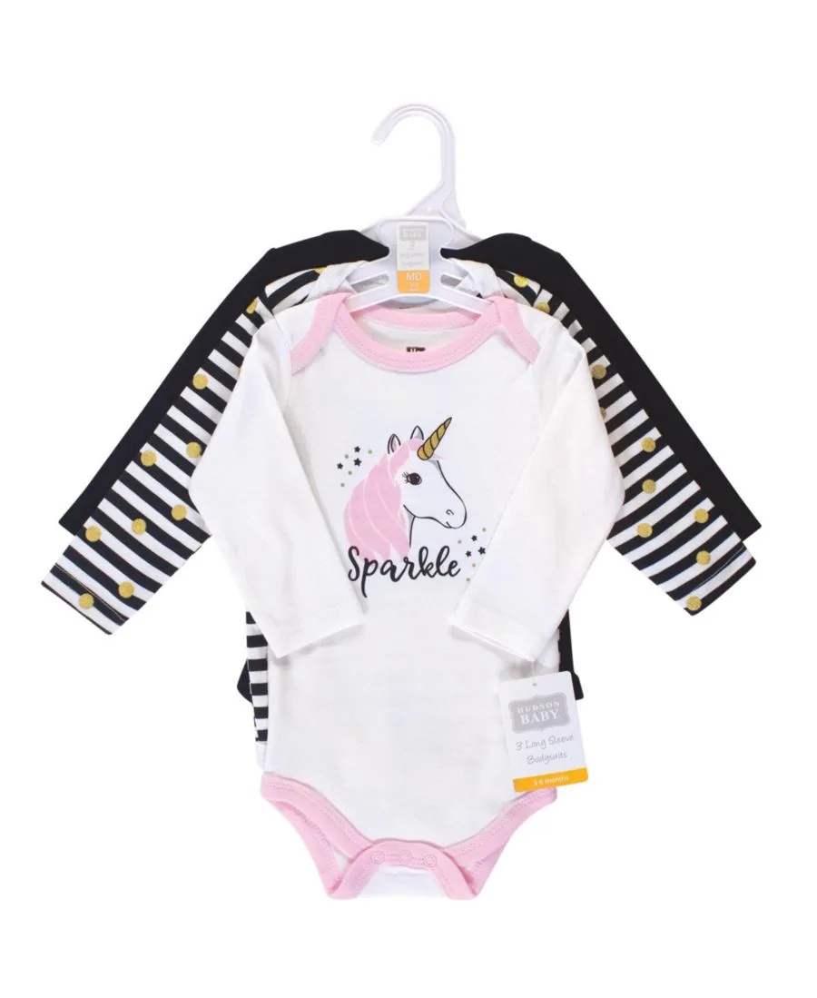 Комплект из 3 хлопковых боди с длинными рукавами Hudson Baby, Sparkle Unicorn — фото 3