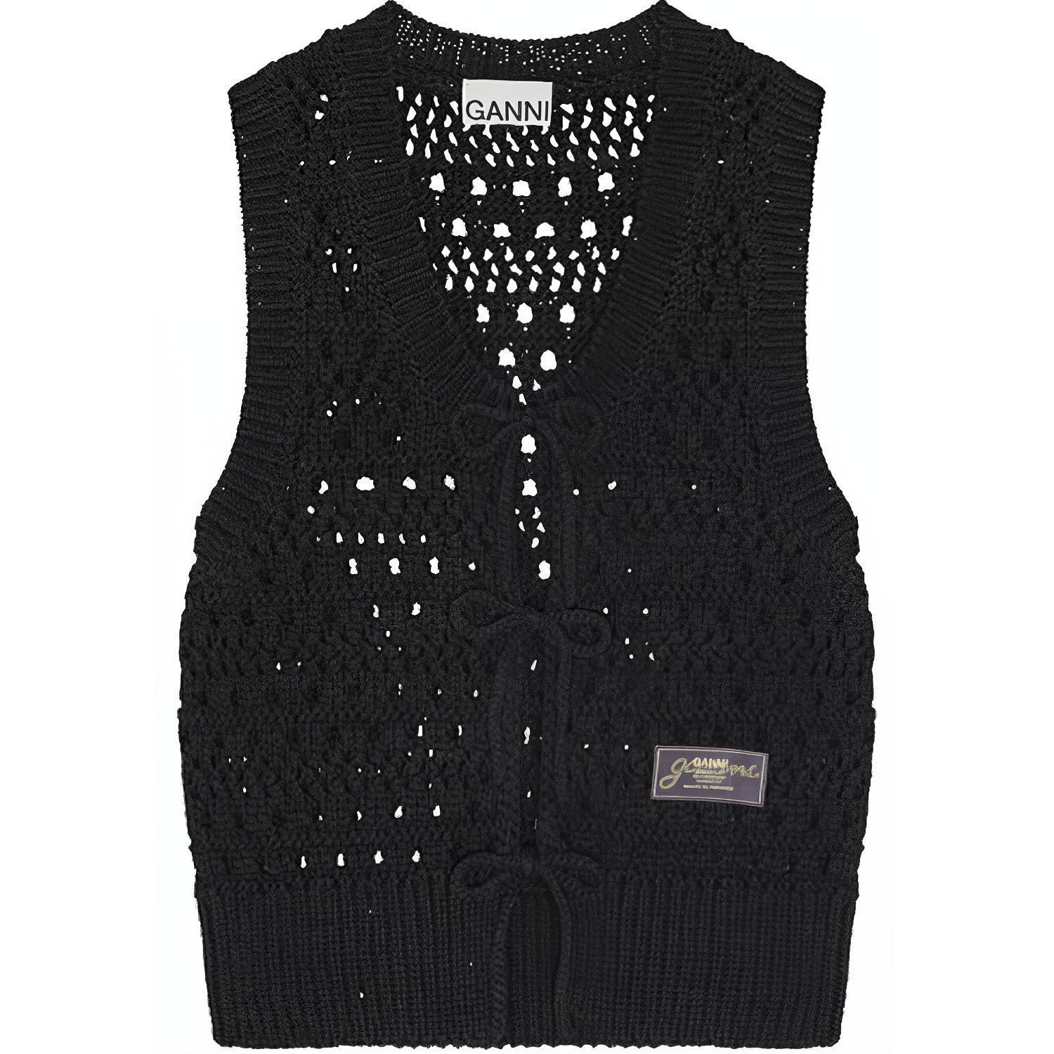 

Вязаный жилет на завязках GANNI, черный