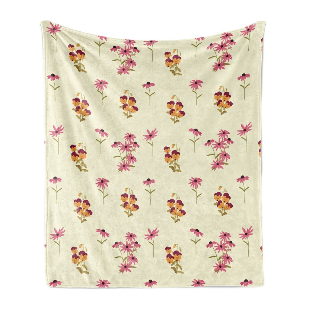 

Мягкое фланелевое флисовое одеяло ABAKUHAUS Flowers, Pansy Chamomile Art, уютный плюш для использования в помещении и на открытом воздухе, 125 x 175 см, кремовый многоцветный