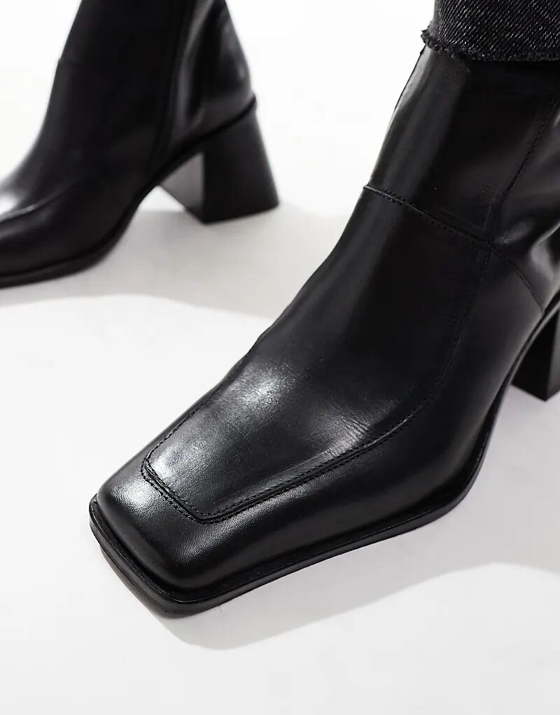Ботинки Ria из кожи среднего каблука ASOS DESIGN черного цвета — фото 3