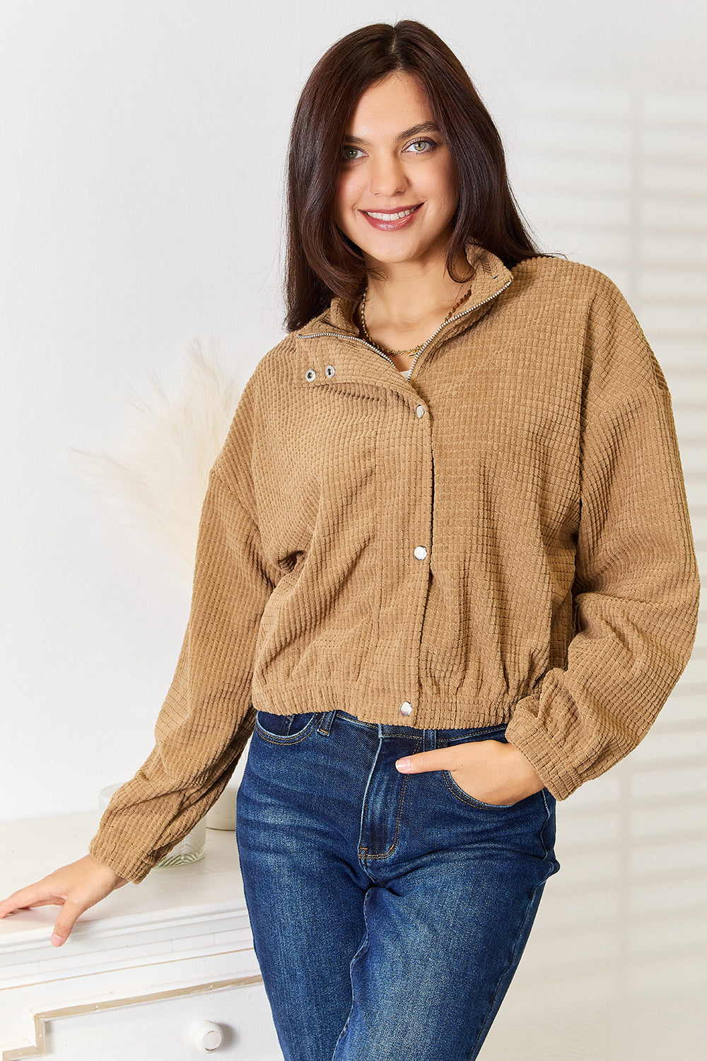 

Куртка Perfee с длинными рукавами и приспущенными плечами FASHNZFAB, коричневый