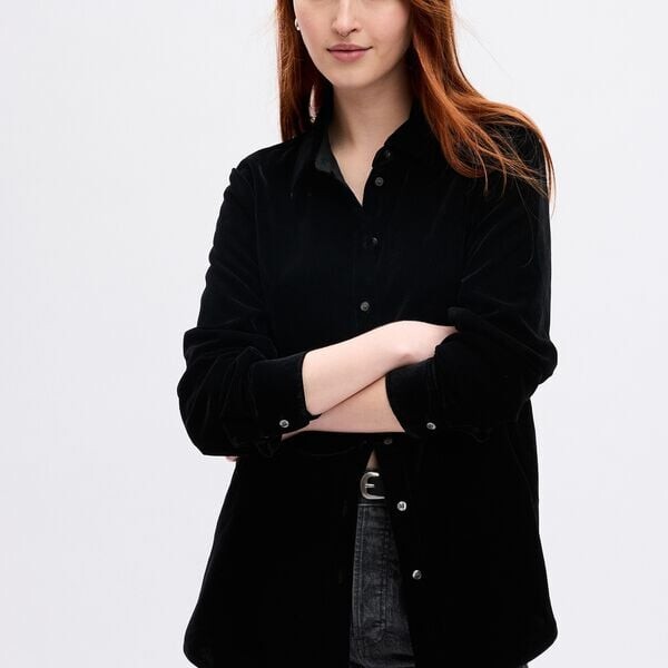 

Бархатная рубашка бойфренда Gap, черный