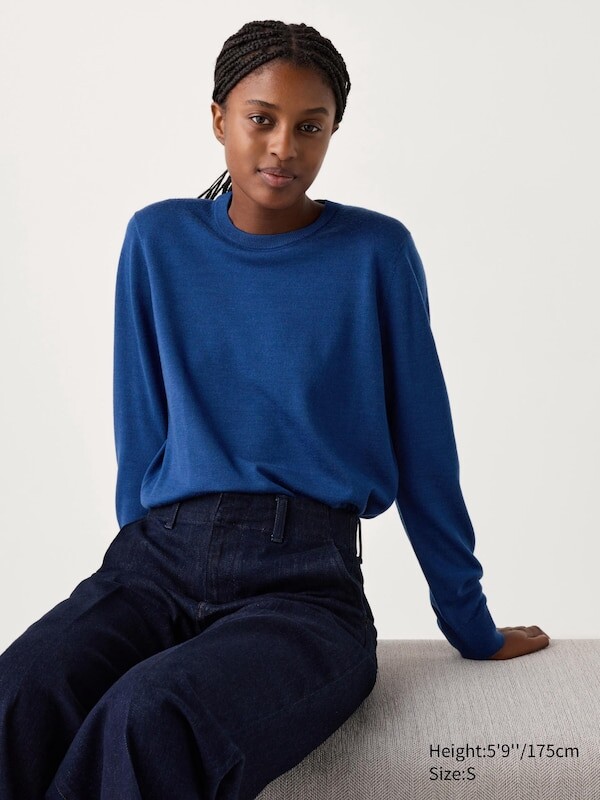 

Джемпер с круглым вырезом из мериноса Uniqlo, синий