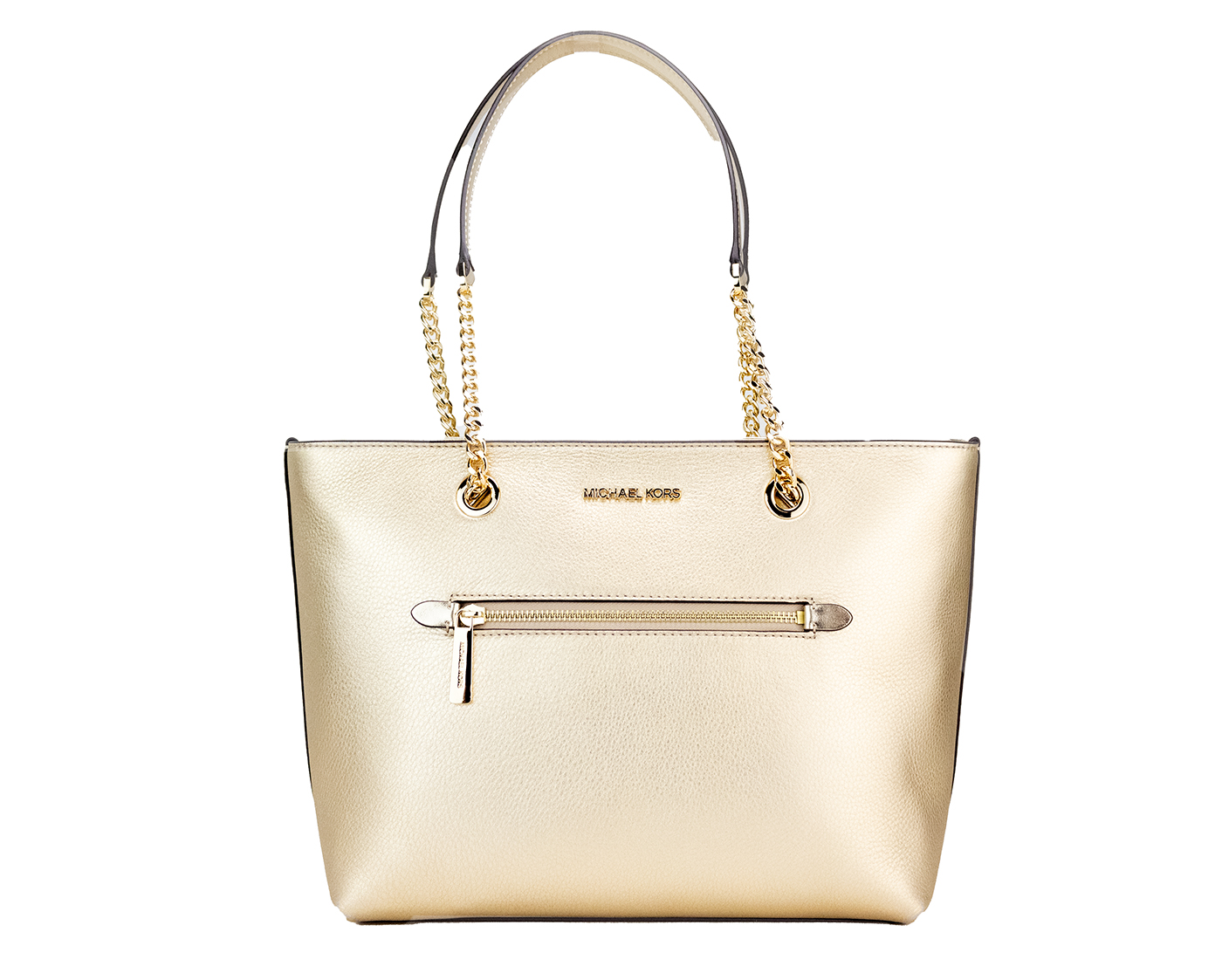

Сумка-тоут Jet Set Medium Gold Leather с передним карманом на молнии и цепочке Michael Kors