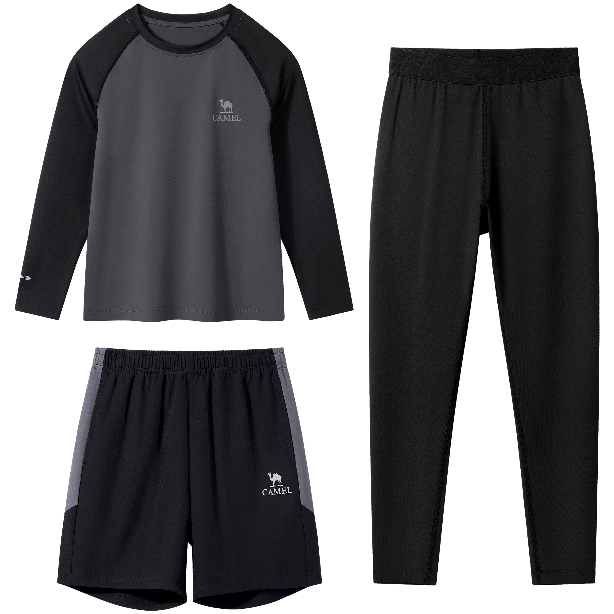 

Футболка с длинным рукавом Quick Dry для детей, одежда для фитнеса на открытом воздухе CAMEL, серый+phantom черный