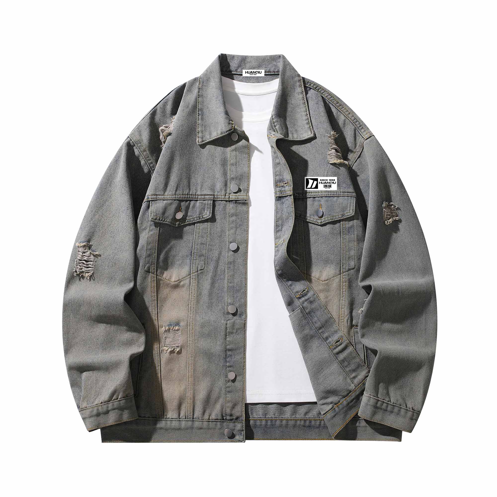 

Джинсовая куртка Unisex Lapel Moderate Straight Fit HUANQIU, желтый mud[youth ripped]