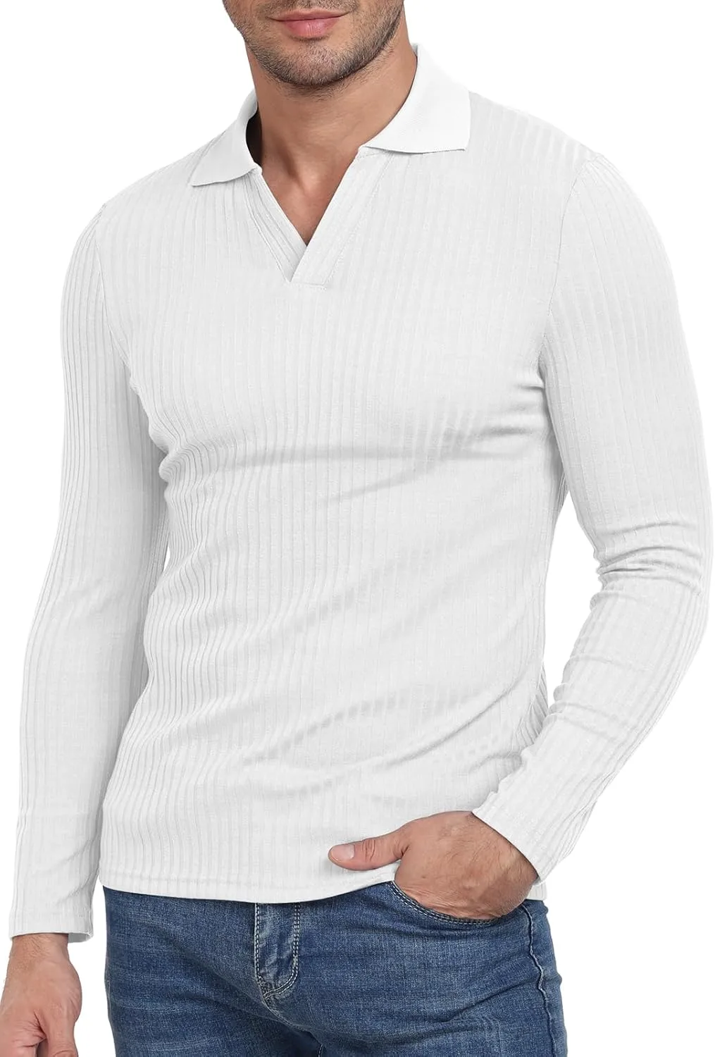 

Мужская футболка-поло YTD с V-образным вырезом, Slim Fit, длинный рукав