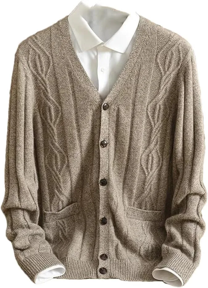 

Свитер из 100% кашемира козы мужской, толстый, V-образный вырез, джерси, кардиган на пуговицах