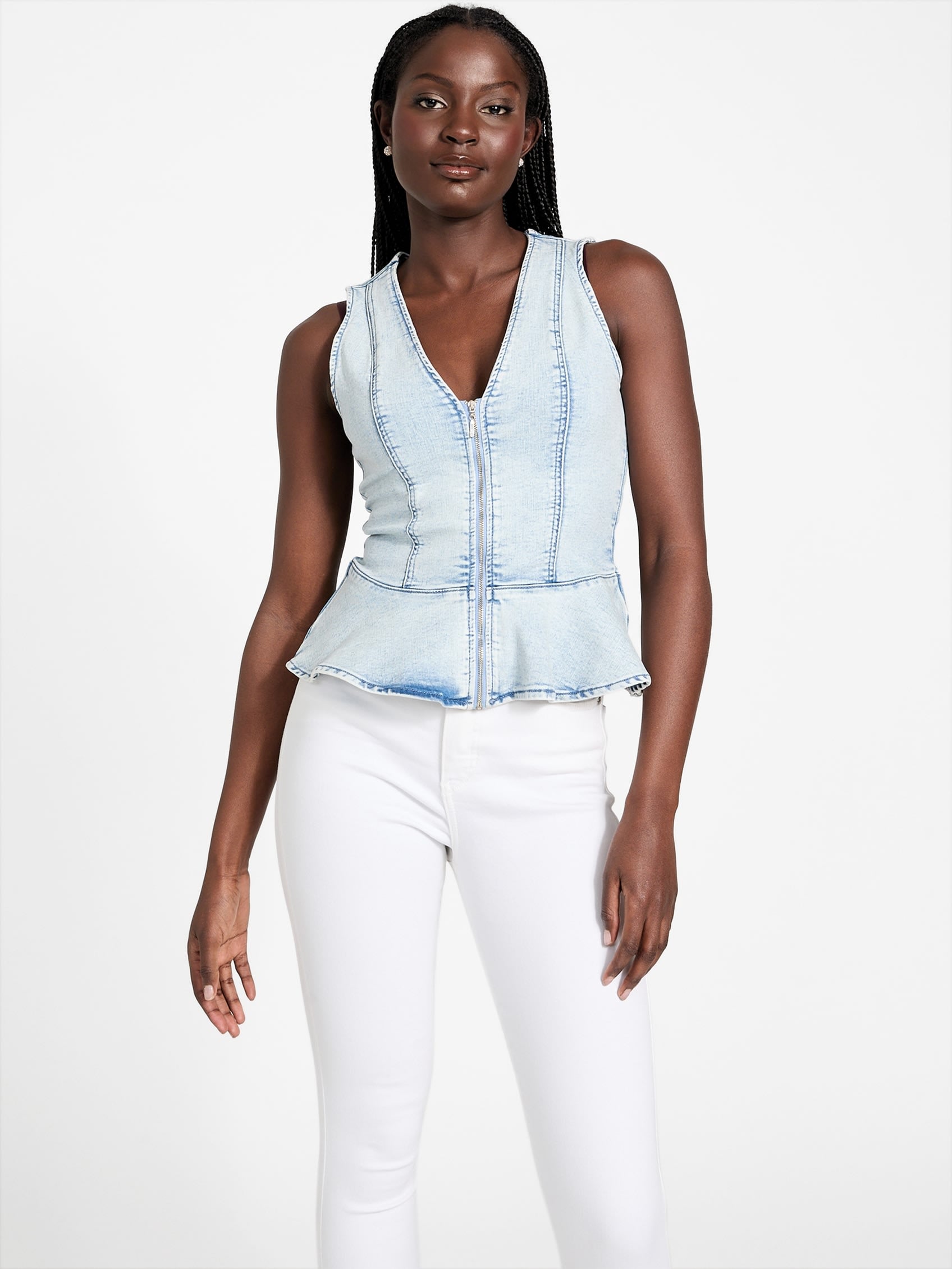 

Топ с баской Eco Devika Guess Factory, цвет light wash