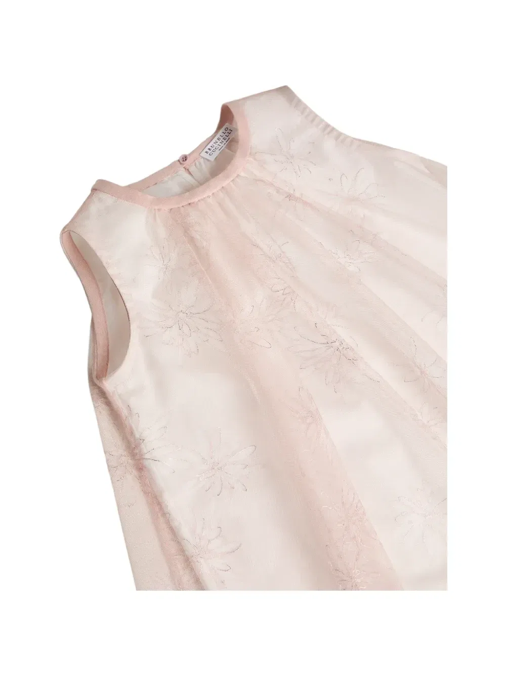 Блестящий топ из тюля с ромашковым принтом Brunello Cucinelli Kids, розовый — фото 3
