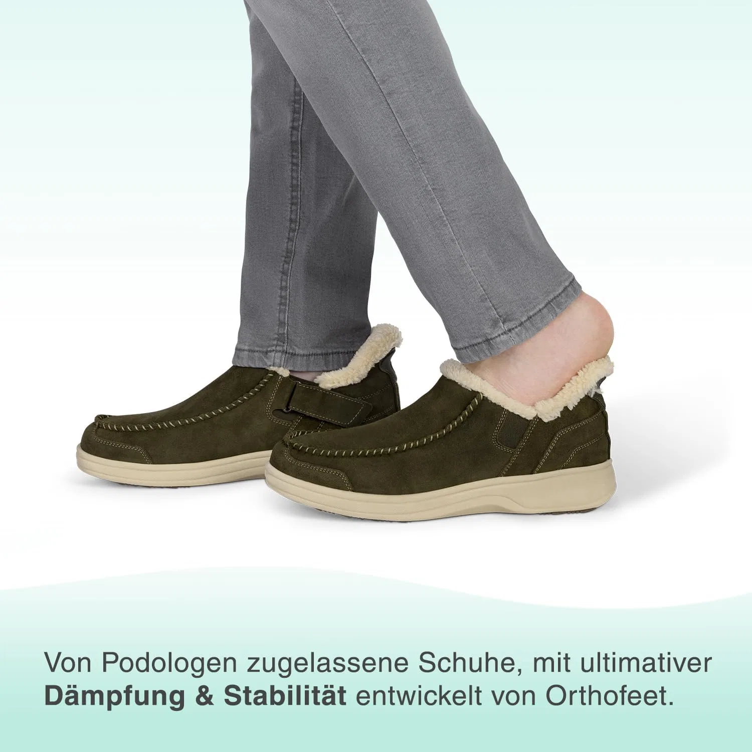 Мужские ортопедические тапочки Orthofeet Hands-Free из нубука Vito, Loden — фото 2