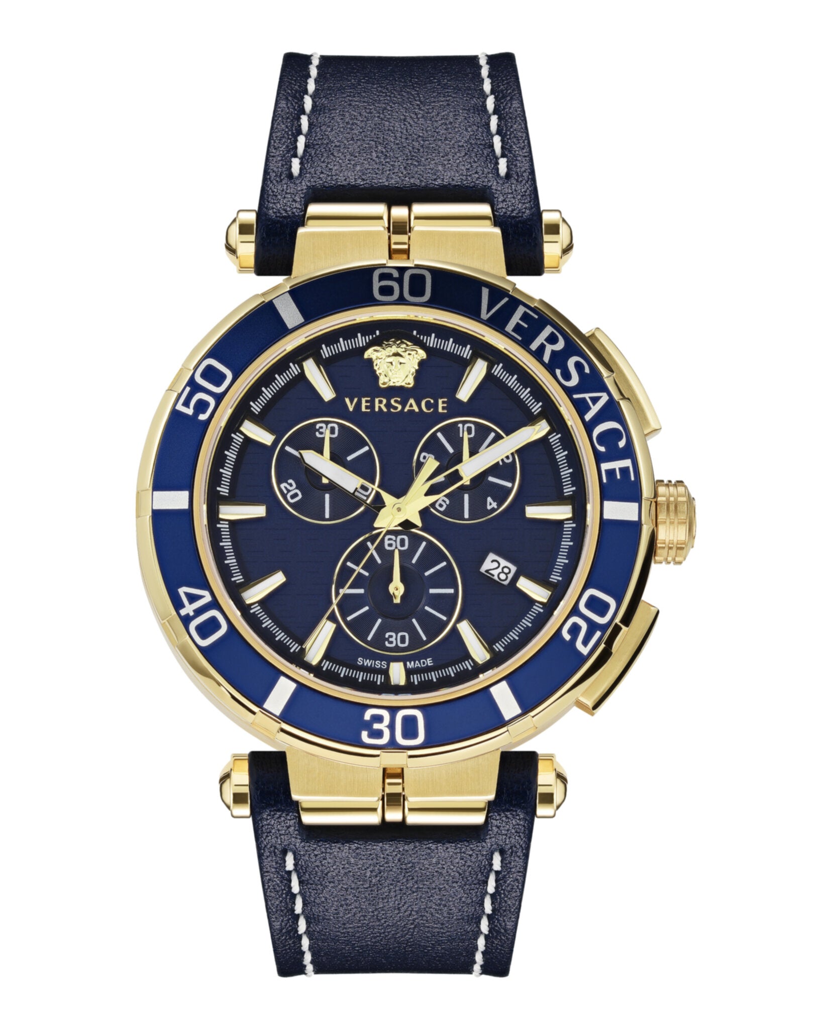 

Часы Greca Chrono из кожи Versace, цвет blue/ip yellow gold/blue