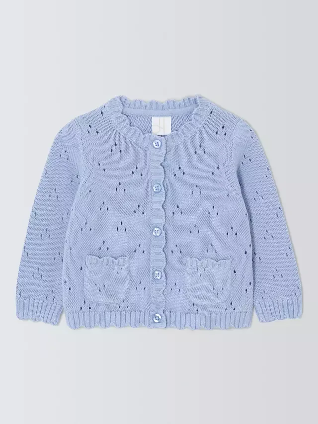 Детский хлопковый кардиган с фестончатым краем, синий John Lewis