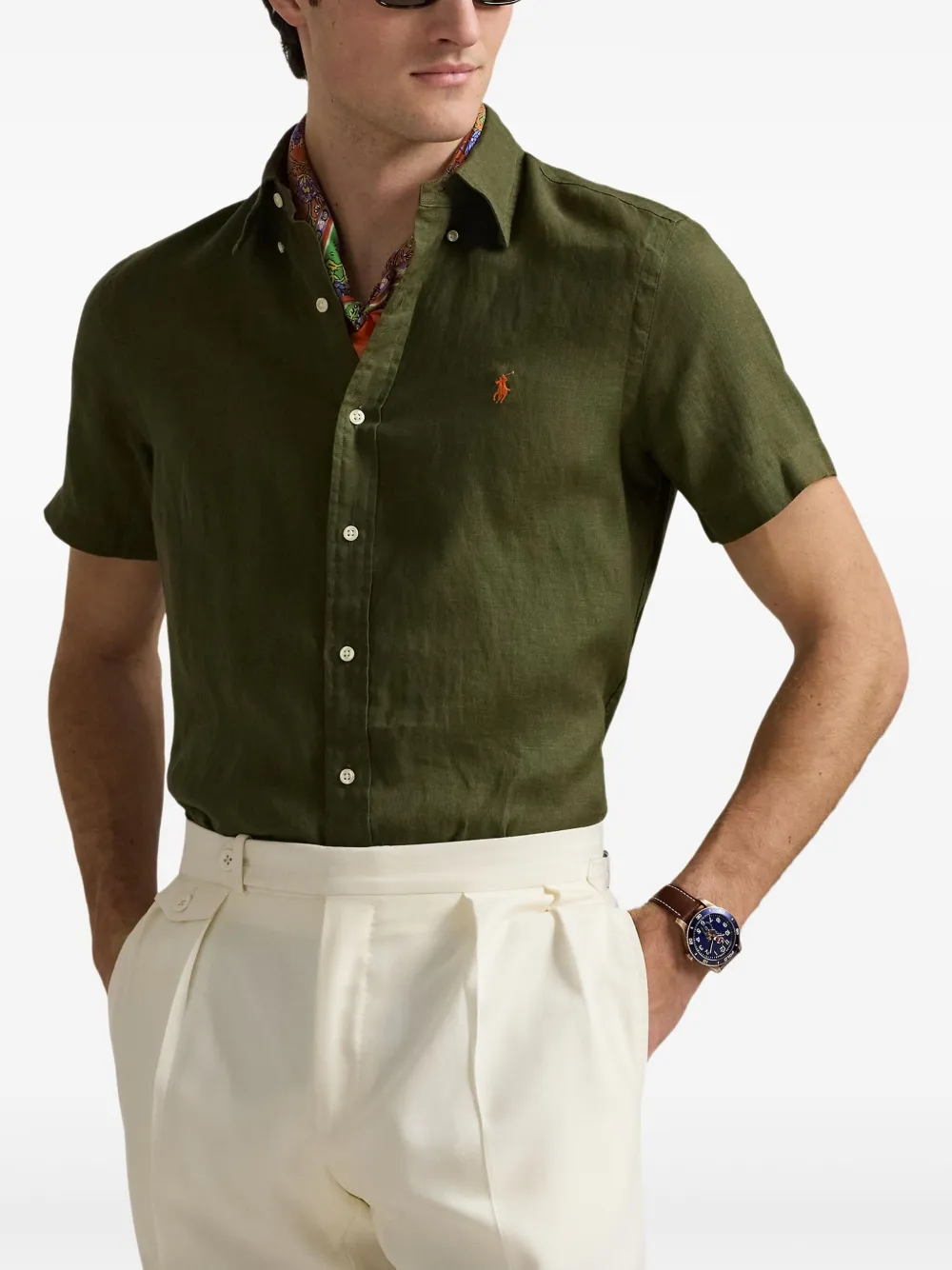 Льняная рубашка POLO RALPH LAUREN, зеленый — фото 3