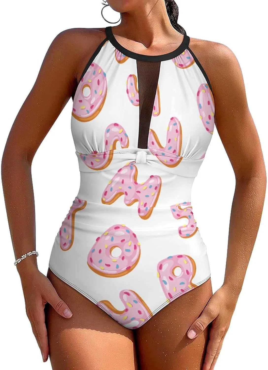 Купальник в виде пончиков, расположенных в алфавитном порядке, с глазурованной отделкой, женский купальник с цветовым блоком, спортивный купальник, скромный купальник