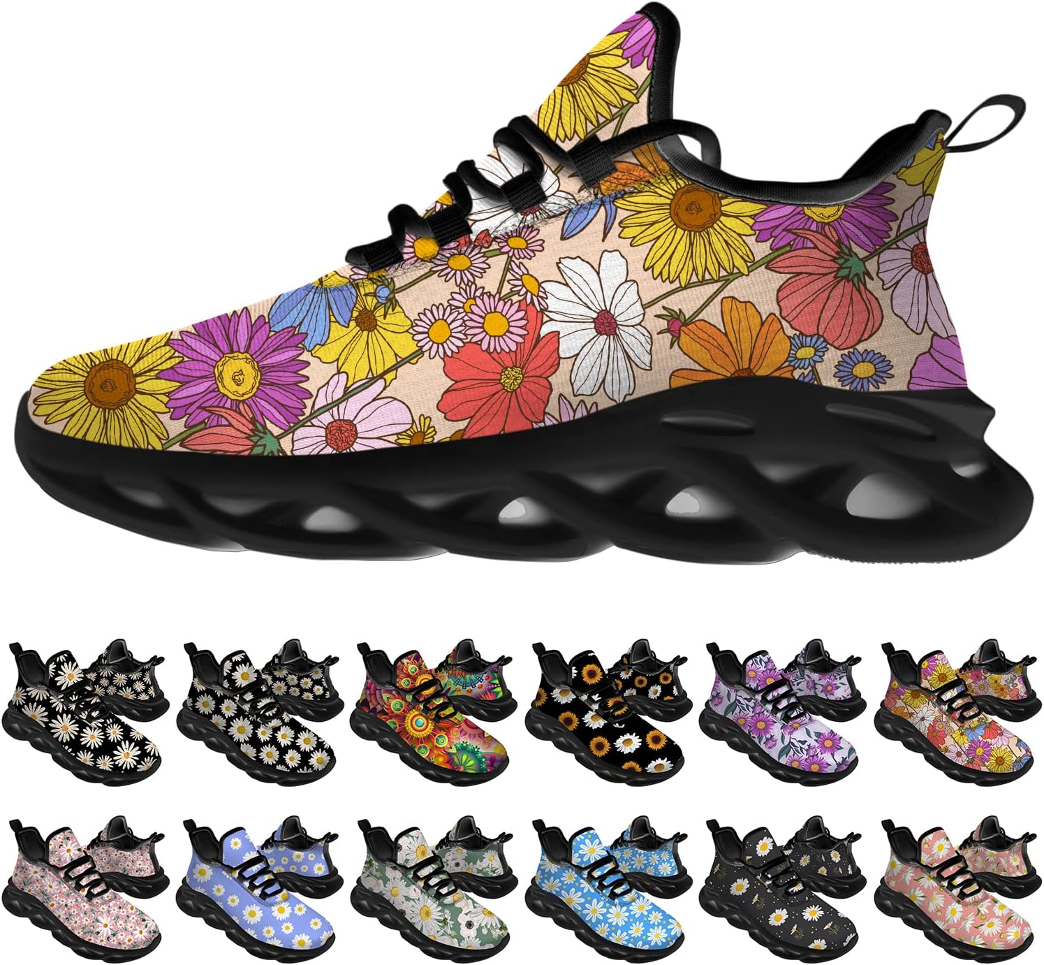 

Кроссовки Ciadoon Daisy для женщин и мужчин, беговые кроссовки для дороги, удобная спортивная и ходовая обувь, теннисные кроссовки с цветочным принтом, подарки для мальчиков и девочек, 8710multicolor