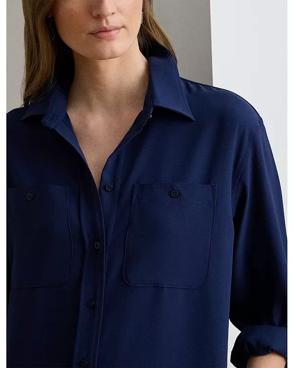 Платье-Рубашка из двустороннего жоржета Ralph Lauren, Navy — фото 4