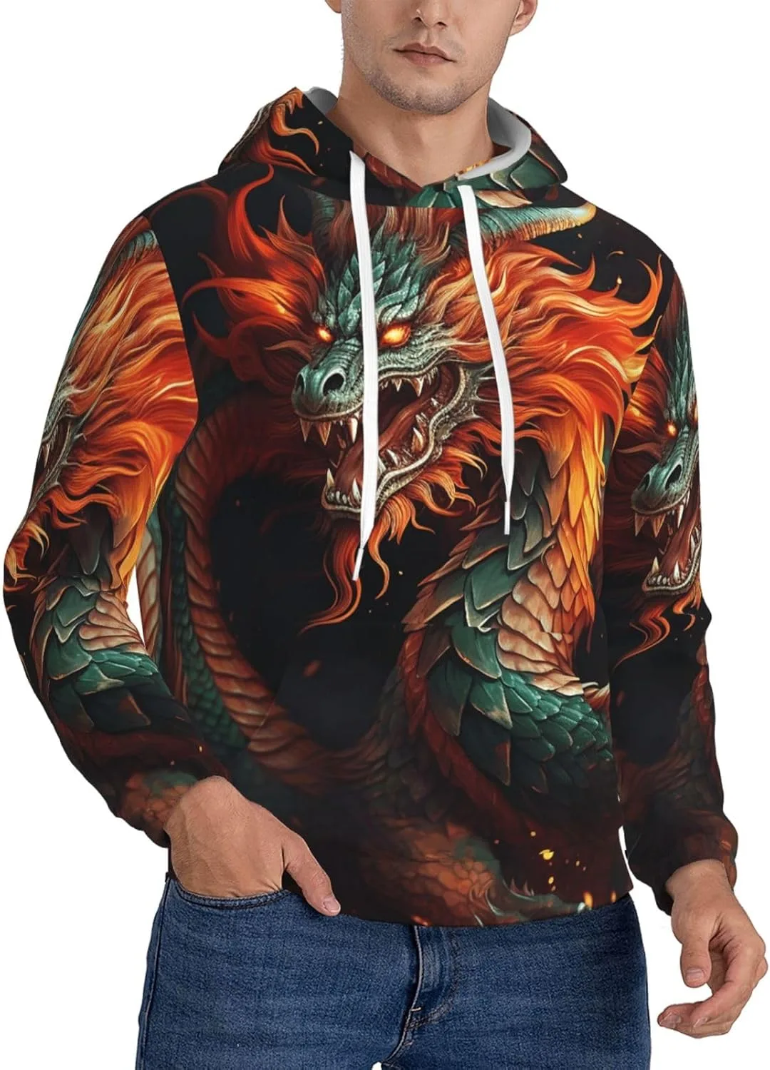 

Мужская флисовая толстовка с капюшоном, худи с китайским драконом KKLWEGU