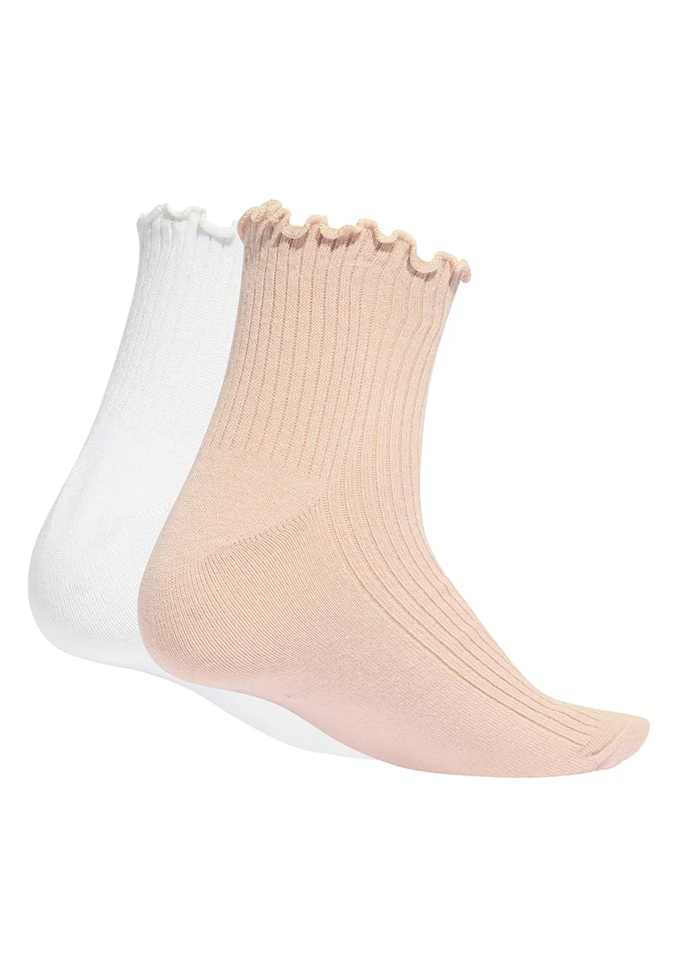 Носки женские, с оборками, Quarter Socks Adidas, белый/розовый — фото 2