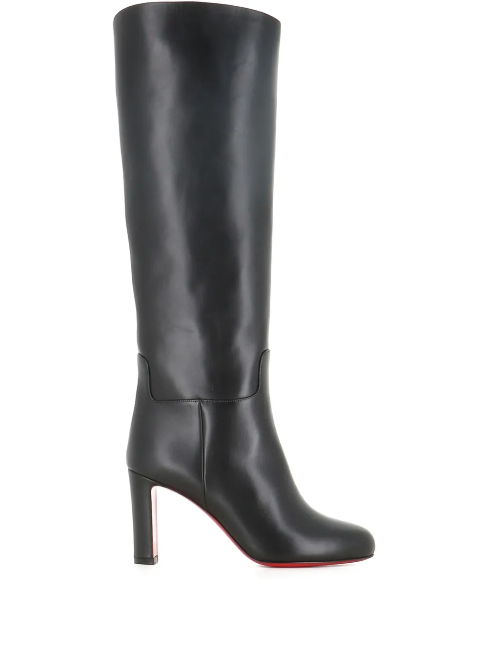Кожаные сапоги до колена на широком каблуке Christian Louboutin, черный