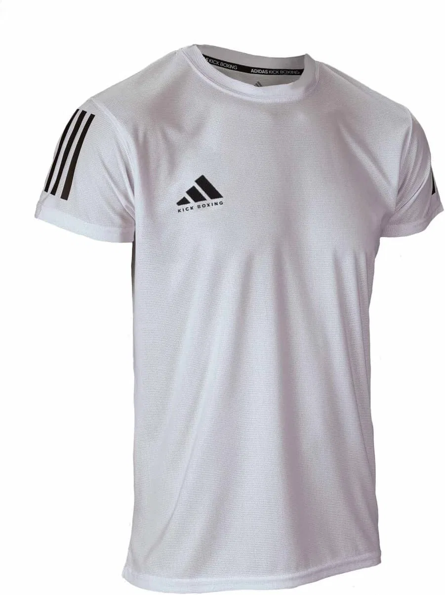 Футболка для кикбоксинга Adidas мужская женская Essentials Single Jersey, отвод влаги, быстросохнущая спортивная майка, ADIKBTS100 (US, Alpha, Medium, Regular, Regular, White/Black)