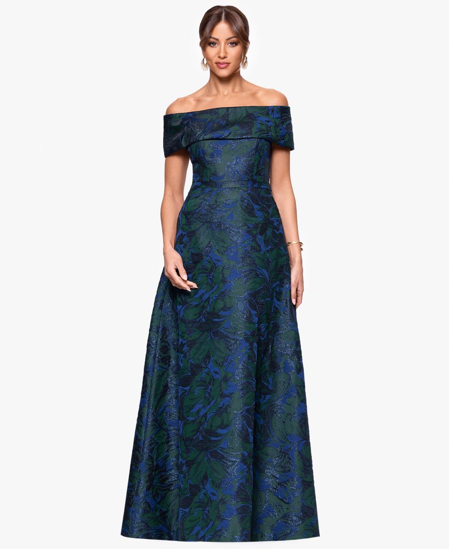 

Женское жаккардовое бальное платье с открытыми плечами XSCAPE, Navy/Green