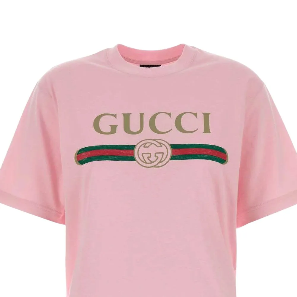 Футболка GUCCI Женская с круглым вырезом, умеренный прямой крой, розовый — фото 4