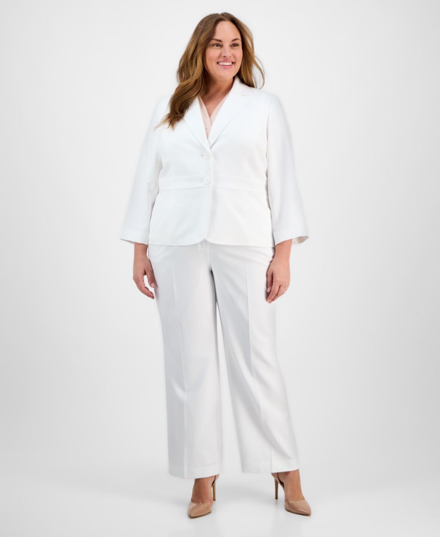 

Комплект из пиджака и брюк большого размера (двухпуговичный) Le Suit, Natural White