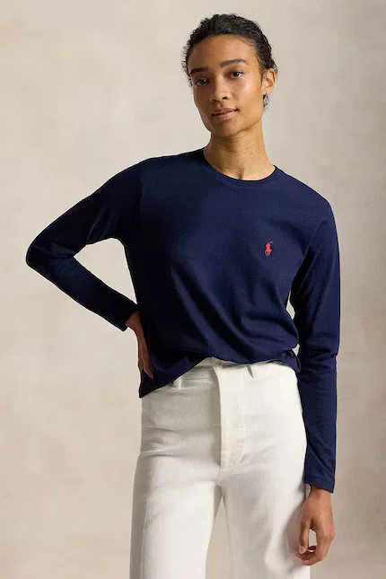 Лонгслив женский хлопковый Polo Ralph Lauren, синий