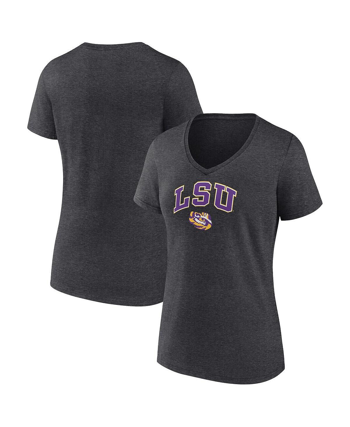 

Женская футболка с v-образным вырезом и фирменным логотипом Heather Charcoal LSU Tigers Evergreen Campus Fanatics