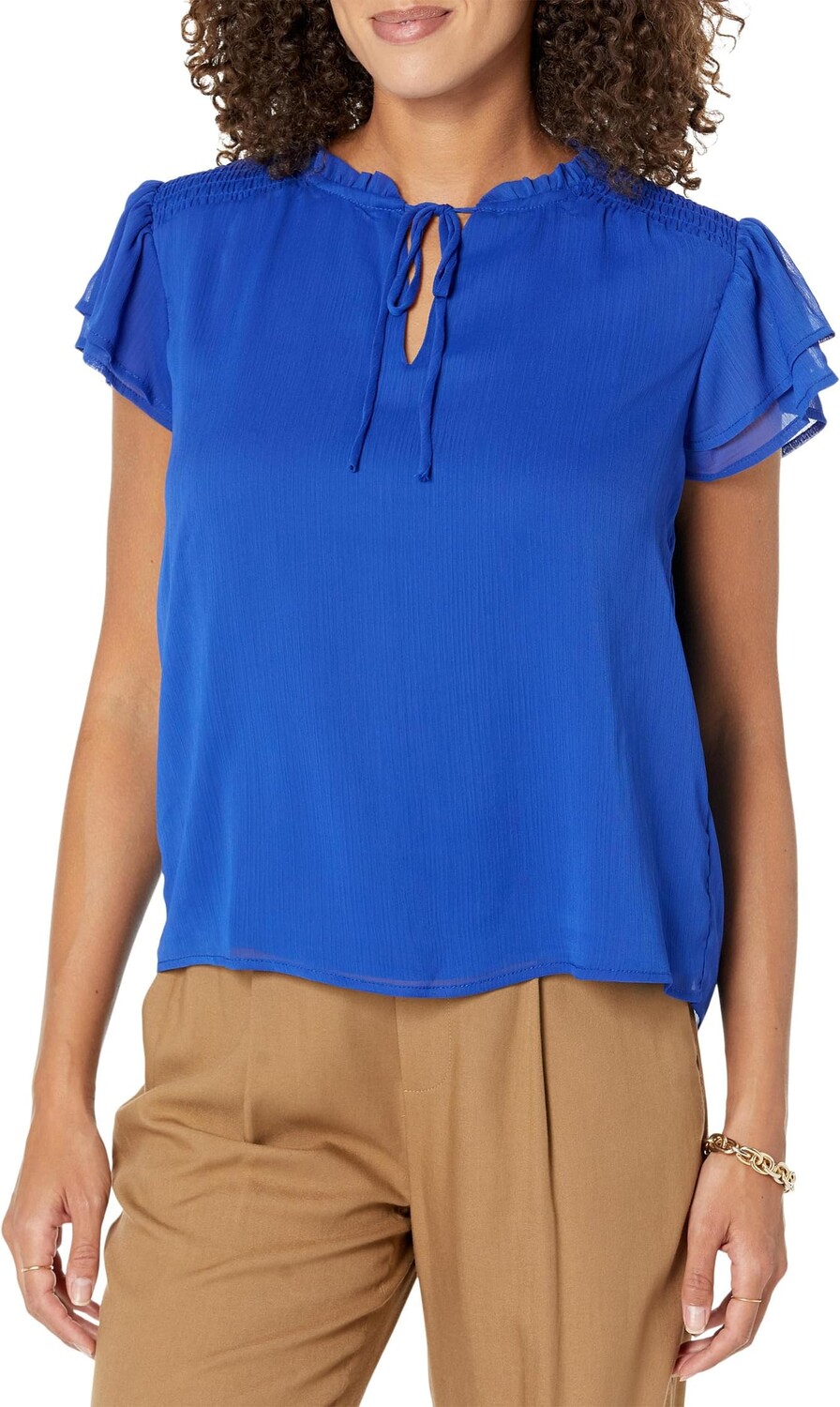 

Блуза CeCe Smocked Shoulder Tie Neck Blouse, цвет Royal Blue