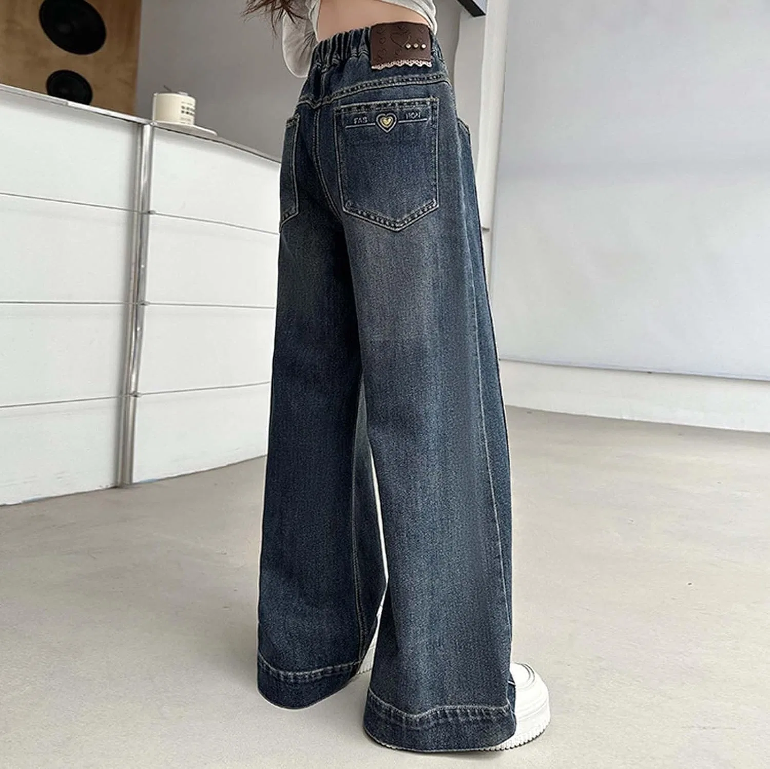 Джинсы для девочек, широкие, High Waisted, Zc28- Blue — фото 3