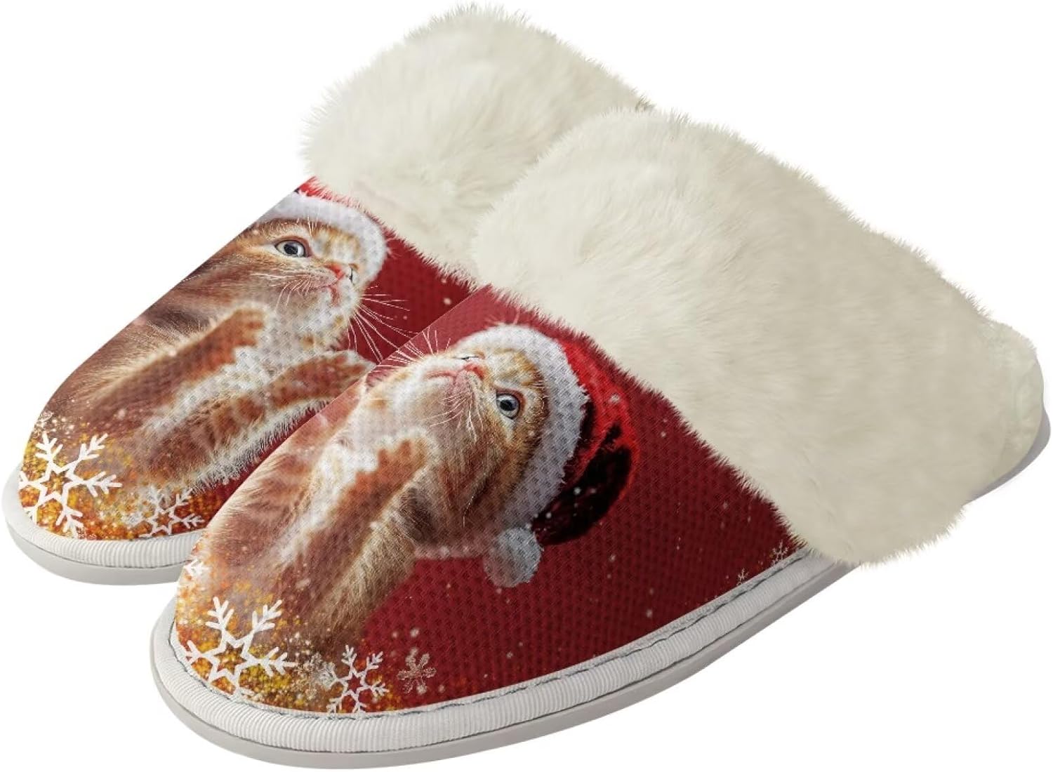 

Тапочки Srengjodk для женщин и мужчин, хлопковые фланелевые тапочки с меховой отделкой, домашние тапочки для него и для нее, размер 36-47, Cute Cat Print