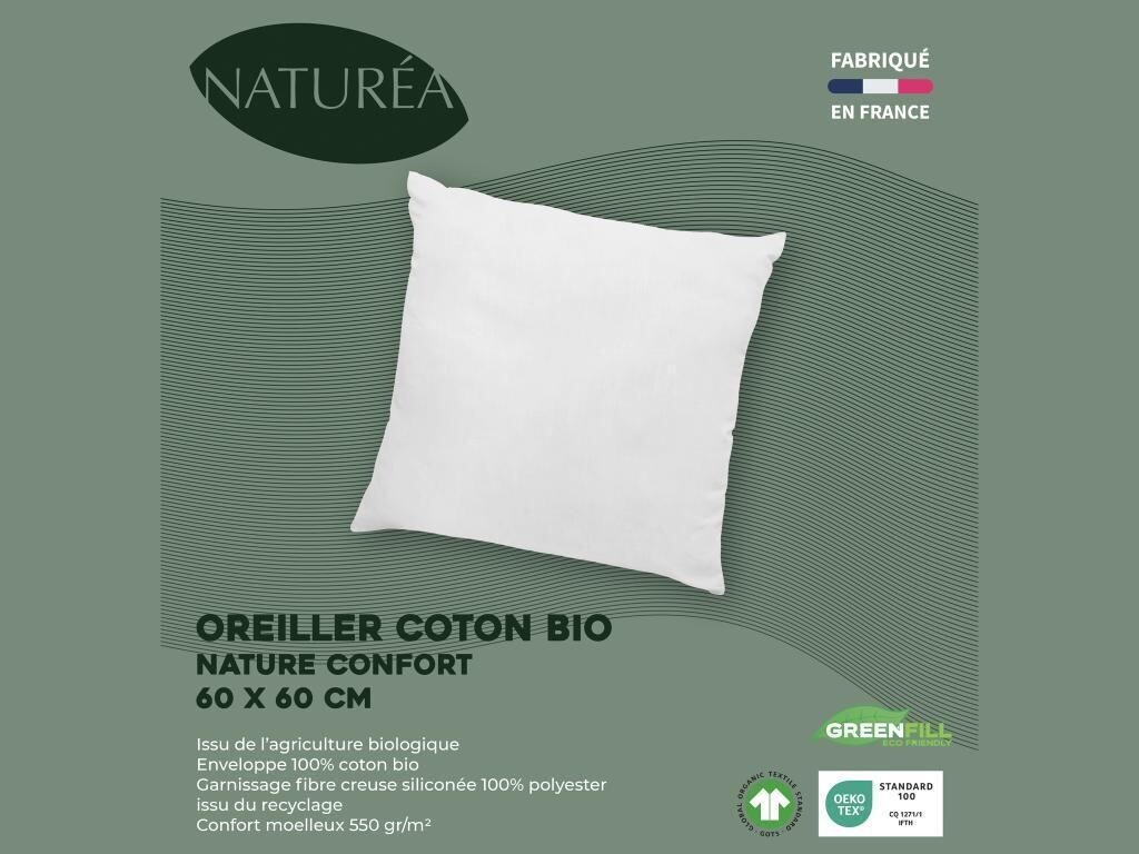 

Комплект из 2 подушек из натурального хлопка NATUREA - 60 x 60 см - 550 г/м² - коричневая отделка - NATURE CONFORT