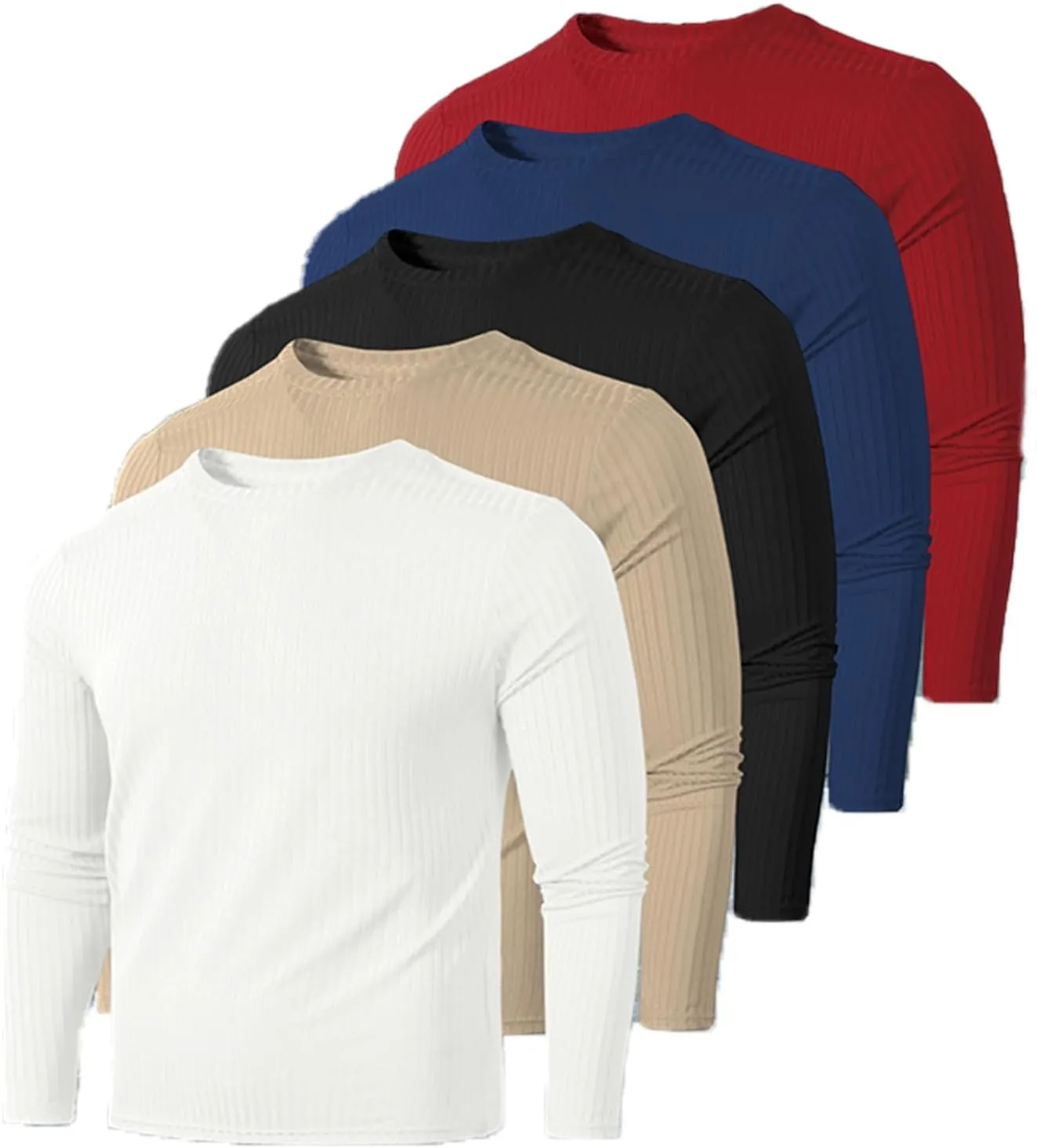 

5-штук разноцветные мужские рифленые лонгсливы, удобные и модные