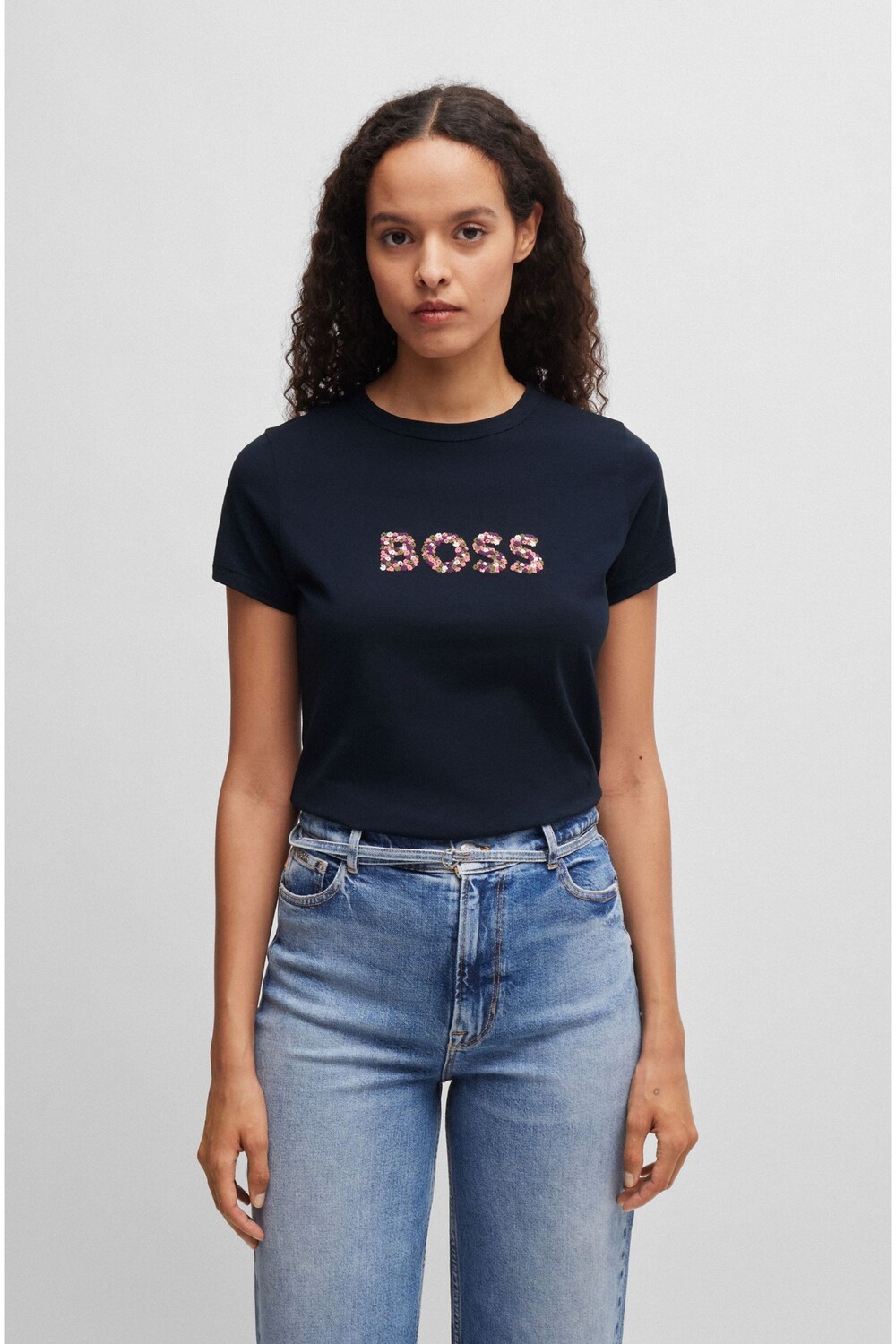 

Футболка с логотипом, хлопковый трикотаж Boss, синий
