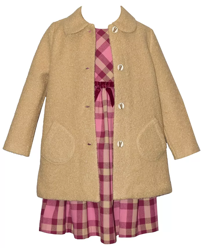 

Маленький комплект для девочек и малышек из двух предметов: куртка из шерпы и платье в клетку Bonnie Jean, мультиколор