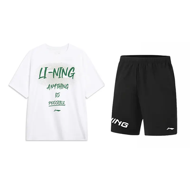 

LiNing Повседневная спортивная одежда унисекс, clothing sets (белый t-shirt+черный shorts)