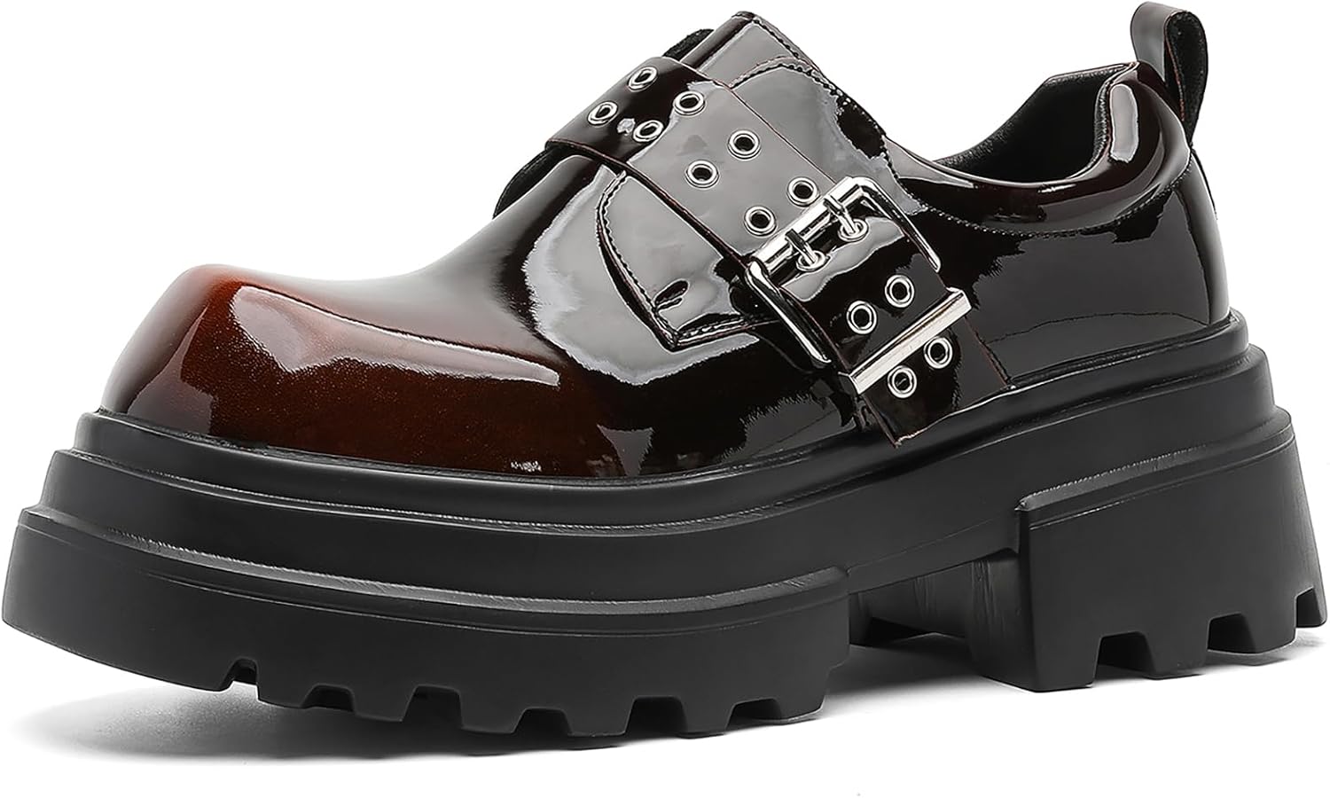 

Мужские оксфорды на платформе из лакированной кожи с классическим большим носком, регулируемой пряжкой, массивным каблуком, повышающим рост, удобные дерби с противоскользящей подошвой, праздничная обувь Wvbvlo, коричневый